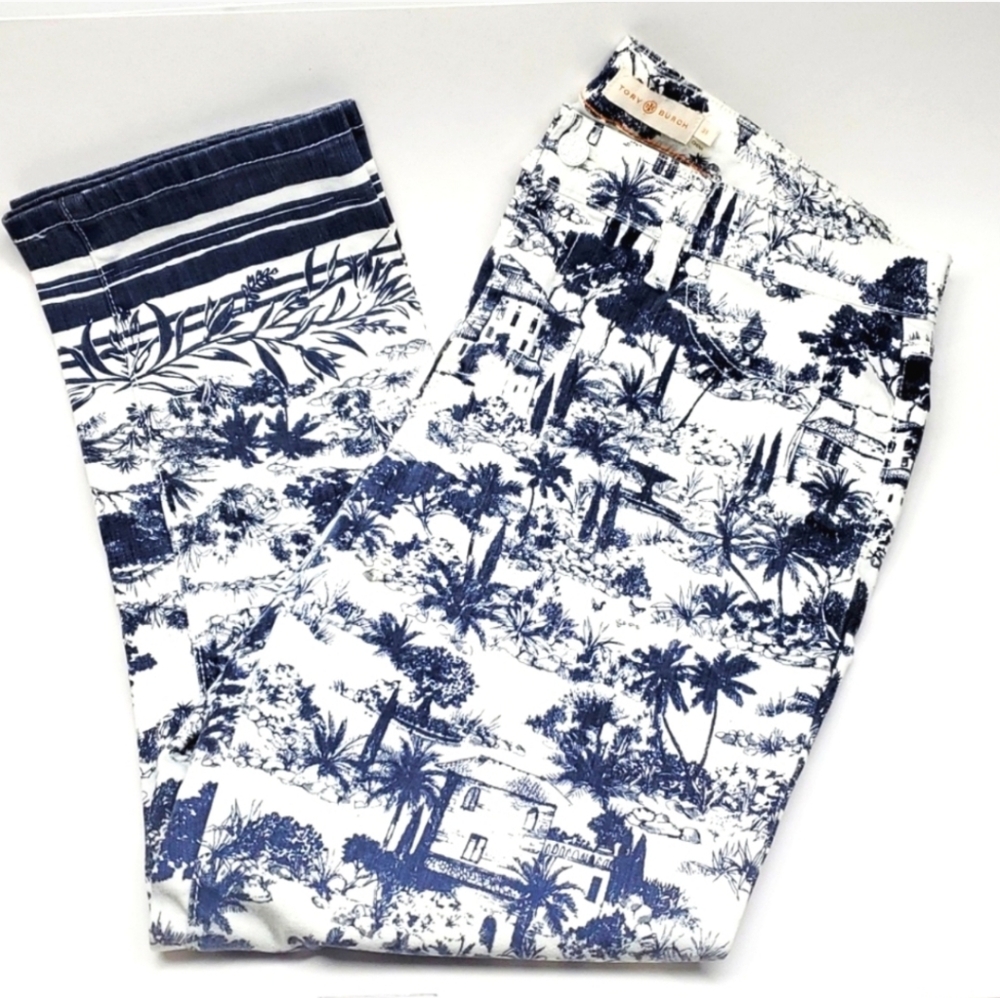 SALE💗Tory Burch Navy and White Scenic Print Pants